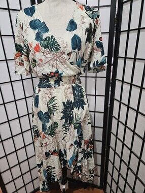Women's Kormei Small Botanical High- Low Short Sleeve Flowy Maxi Dress